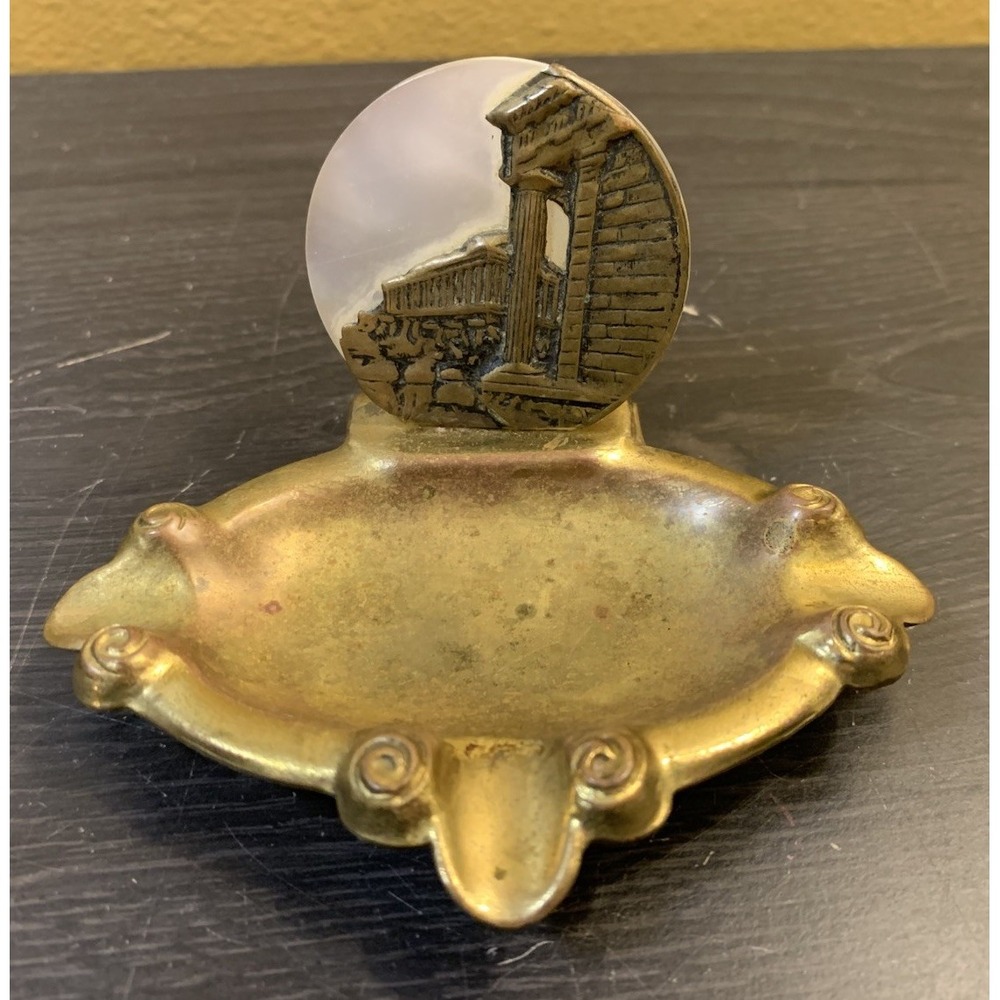Vintage Greek Rome Ruins Ashtray Dish Souvenir Brass